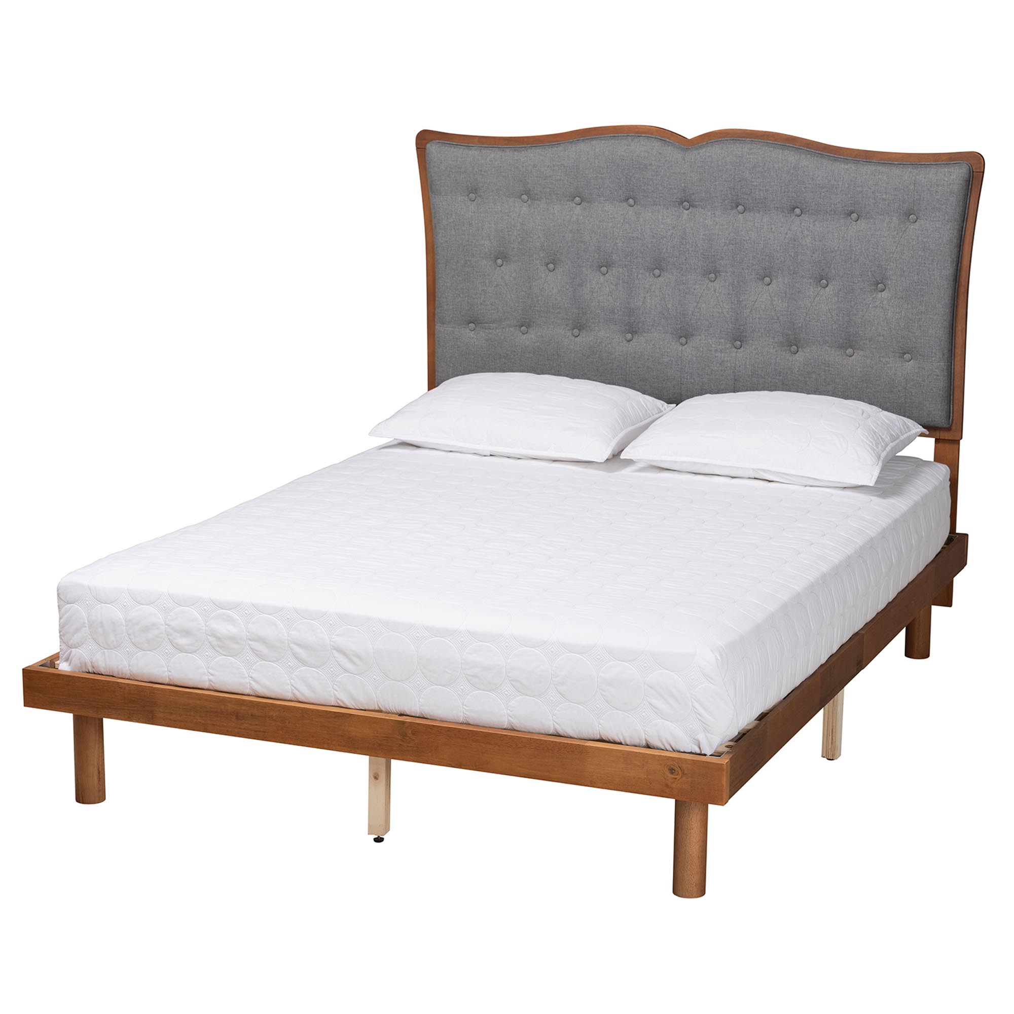 Baxton Studio Elitia Classic and Traditional Grey Fabric and Walnut Brown Finished Wood King Size Platform Bed